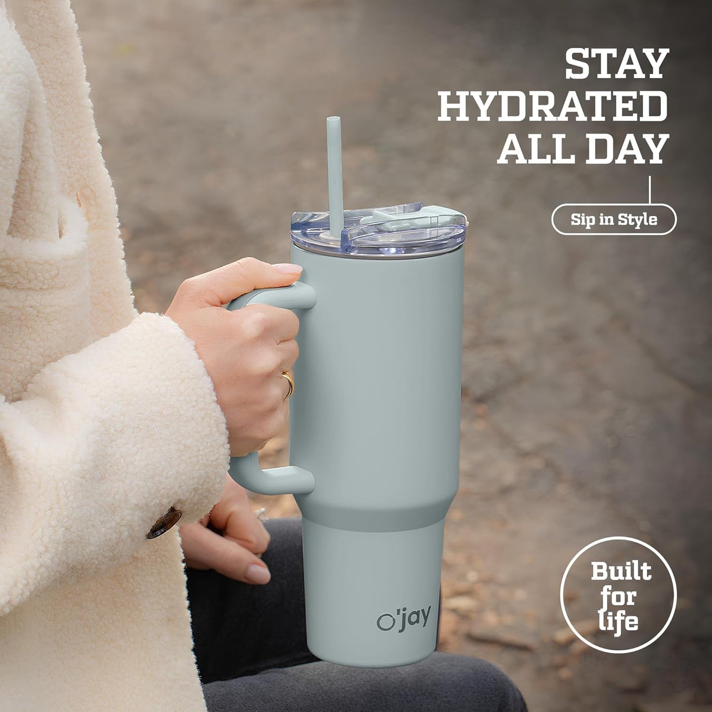 O'jay Vaso Aislado De Acero Inoxidable 50 Onzas Con Asa Y Tapa Con Popote