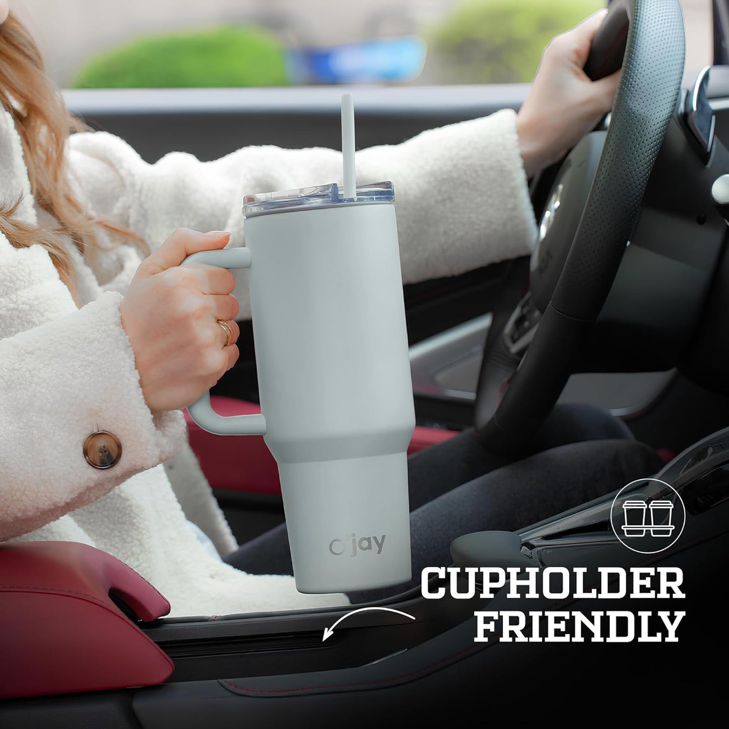 O'jay Vaso Aislado De Acero Inoxidable 50 Onzas Con Asa Y Tapa Con Popote
