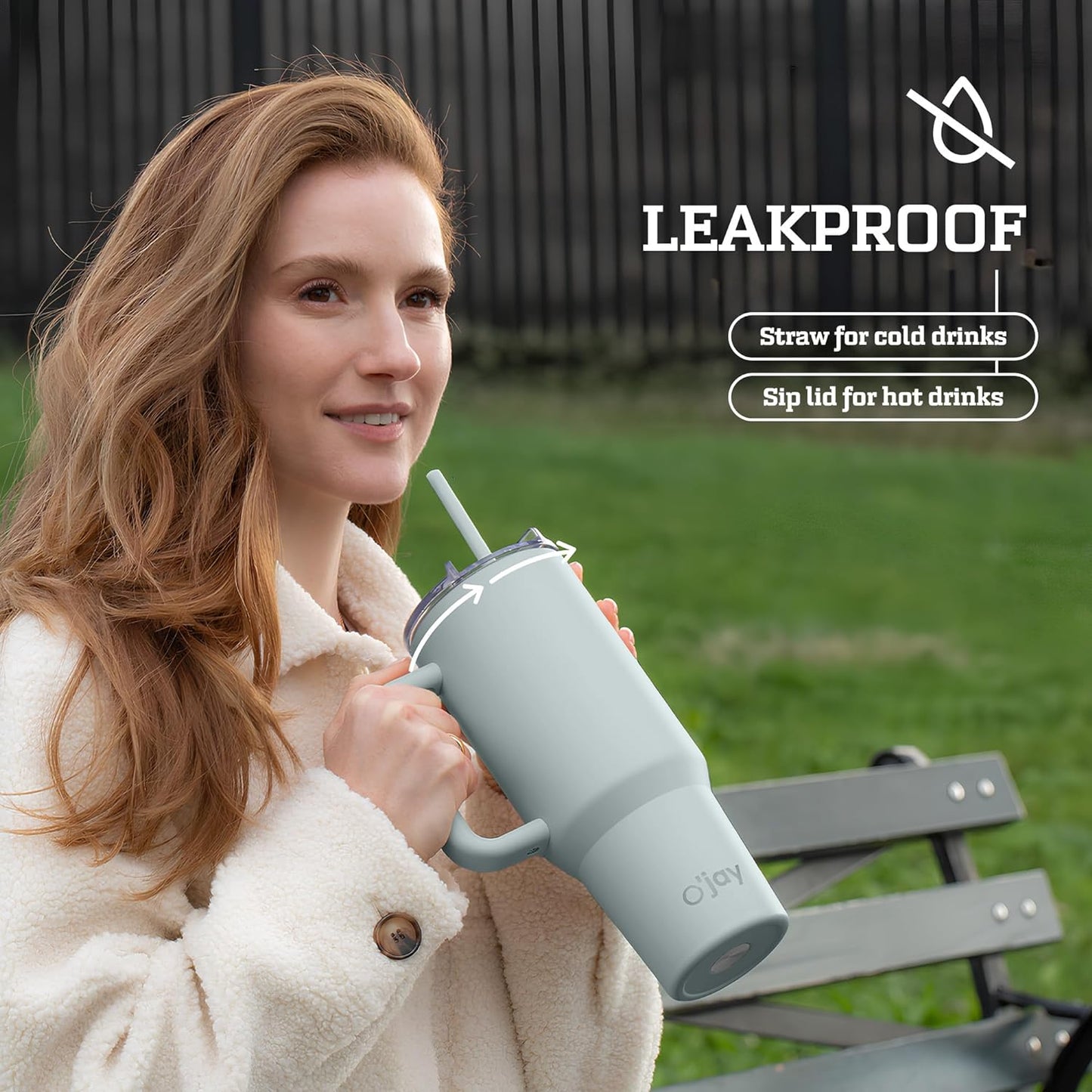 O'jay Vaso Aislado De Acero Inoxidable 50 Onzas Con Asa Y Tapa Con Popote