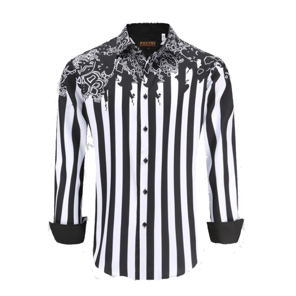 Camisa Para Hombre Marca Pavini LS021026-38 Negra/Blanca