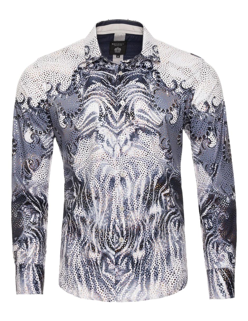 Camisa Para Hombre Marca Benziny LS5064-WHT-NAVY