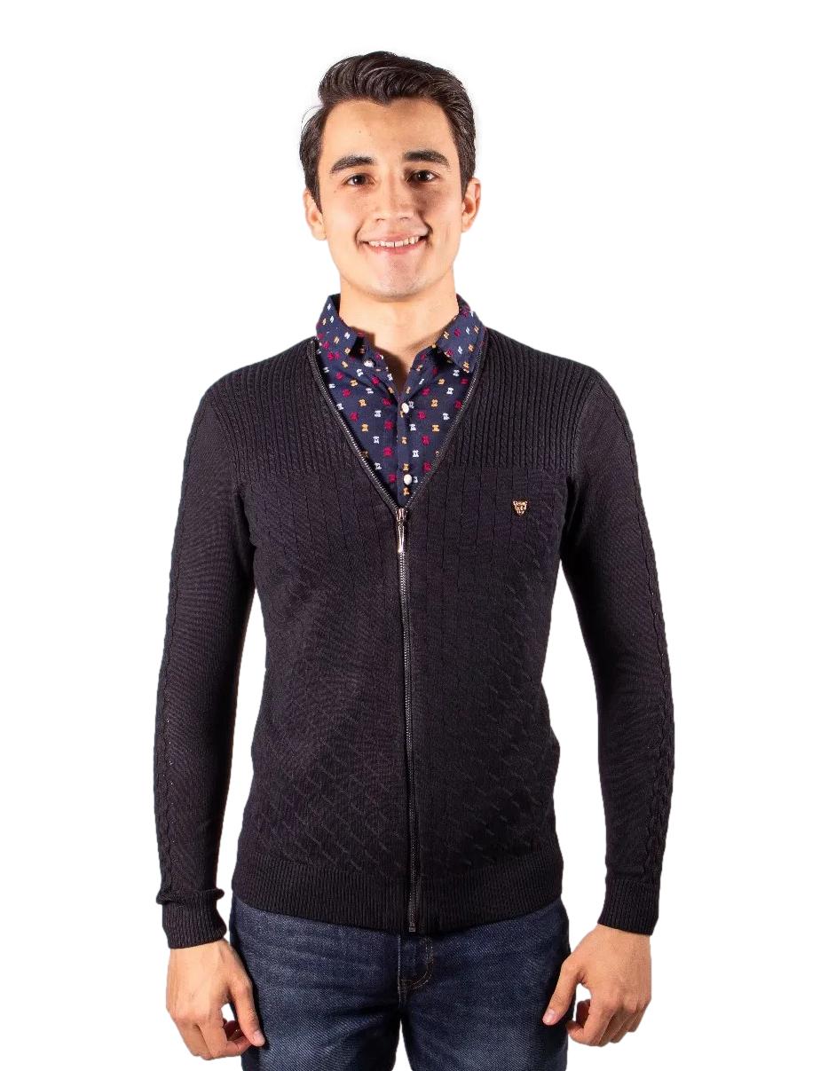 Sweter Para Hombre Con Media Camisa Marca Moderno MJ306-BLACK