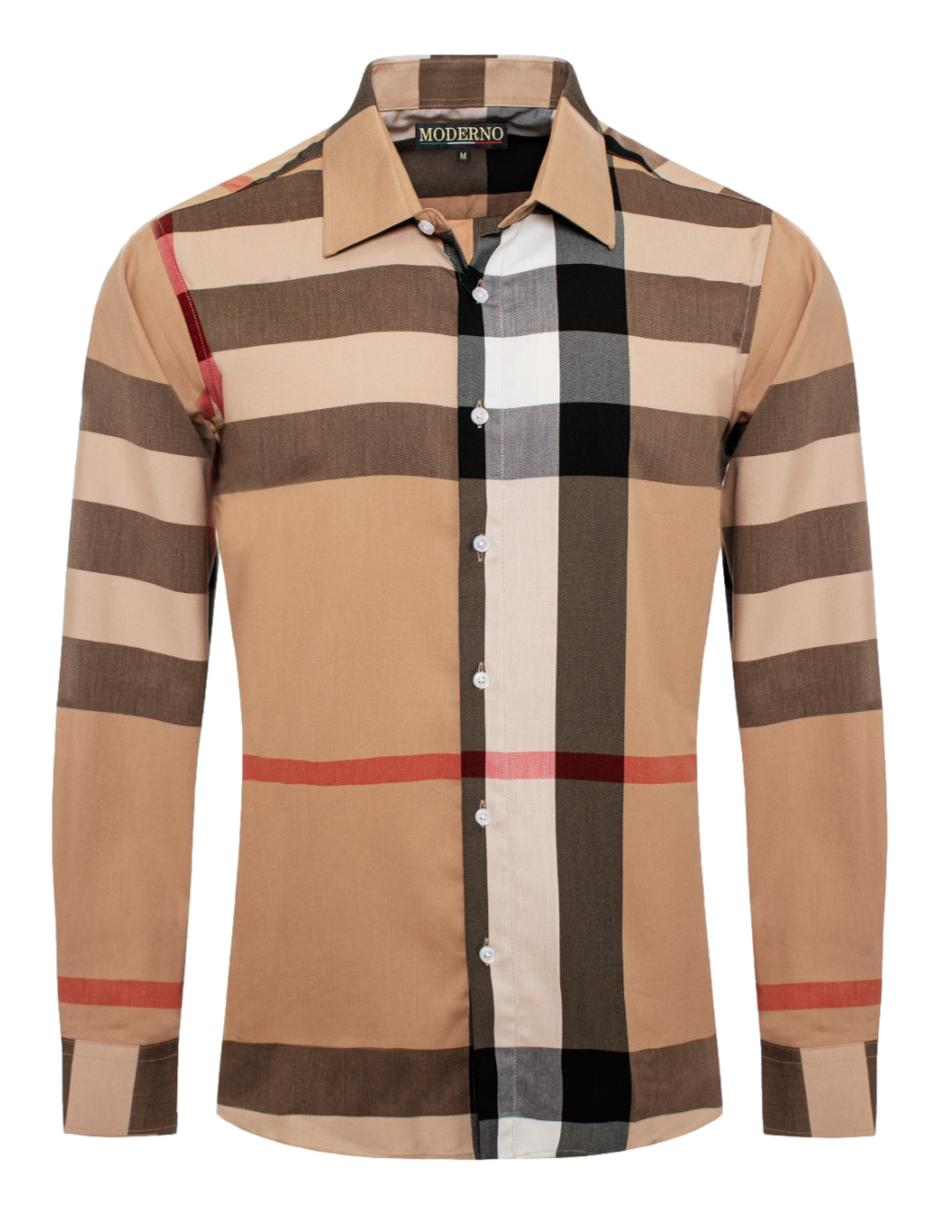 Camisa Para Hombre Marca Moderno MJLS103-KHAKI