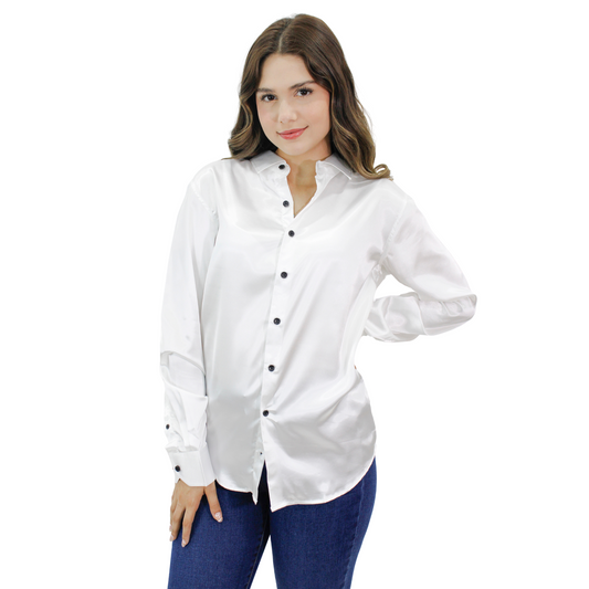 Camisa Satinada Unisex Marca PAVINI WHITE