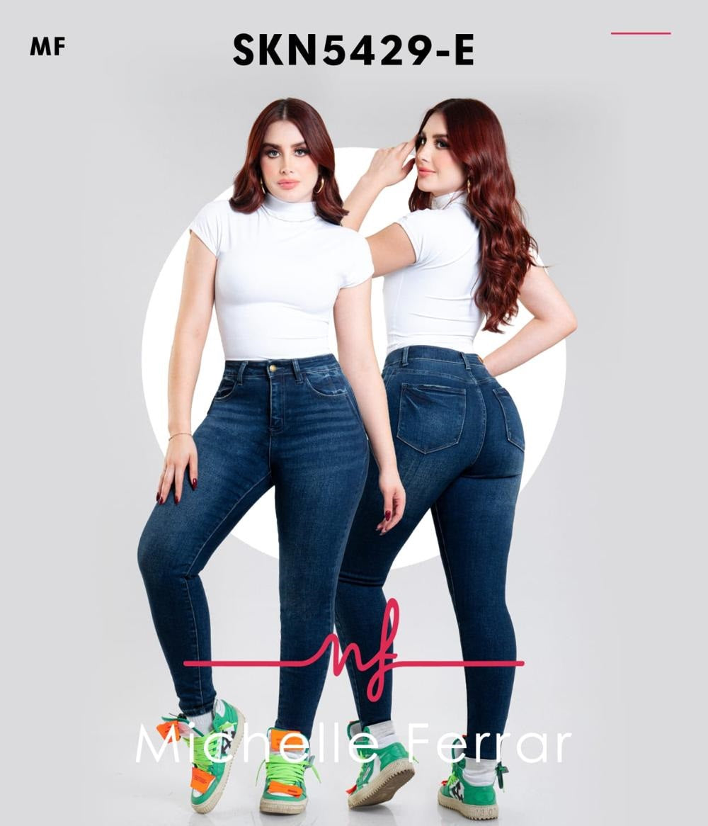 Pantalon Para Mujer Marca Michelle Kosch Mezclilla SKN5429-E Azul