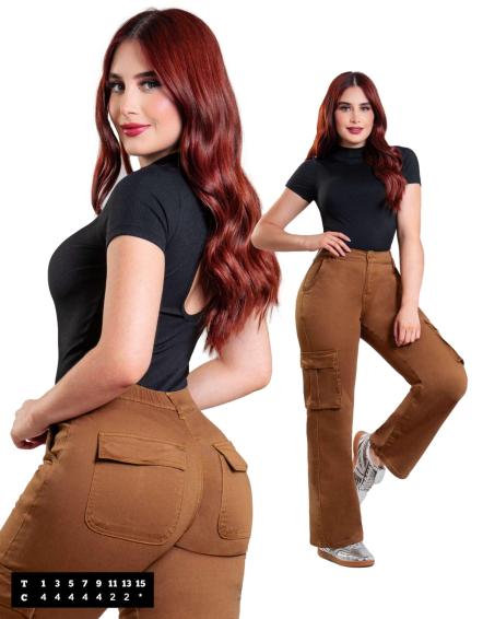 Pantalon Para Mujer De Cargo Marca KOSCH Jeans Mezclilla WCN 6356 Camel