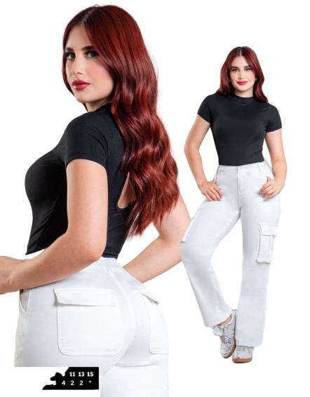 Pantalon Para Mujer De Cargo Marca KOSCH Jeans Mezclilla WCN 6356 White