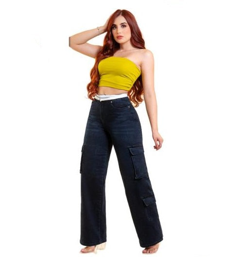 Pantalon Para Mujer De Cargo Marca KOSCH Jeans mezclilla WLCN 0642 Mezclilla