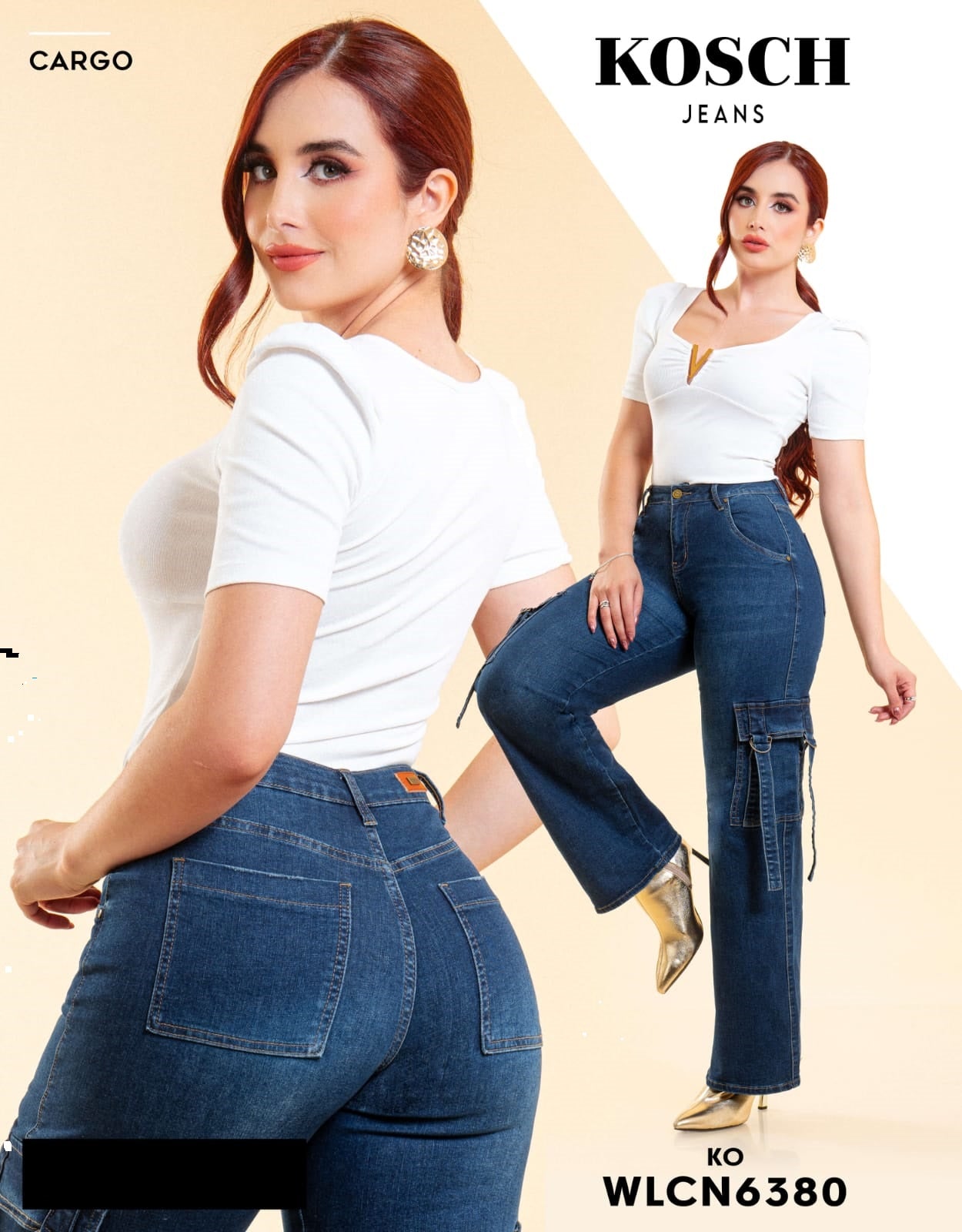 Pantalon Para Mujer De Cargo Marca KOSCH Jeans Mezclilla WLCN 6380 Azul