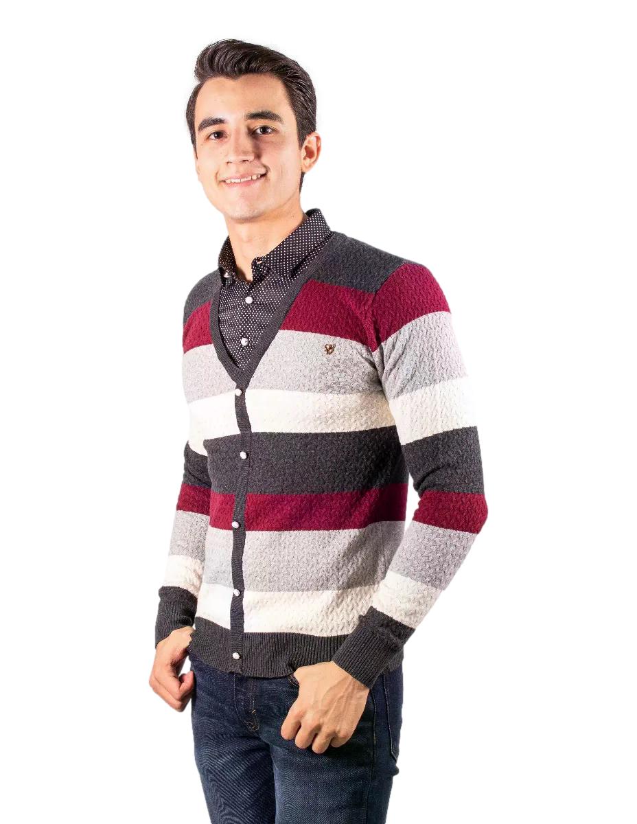 Sweter Para Hombre Con Media Camisa Marca Moderno White/Wine