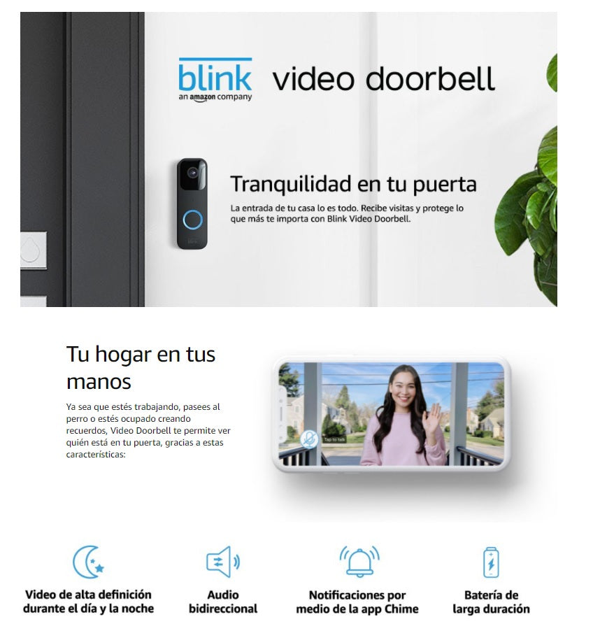 Timbre Inteligente WIFI con Camara y Microfono Marca BLINK