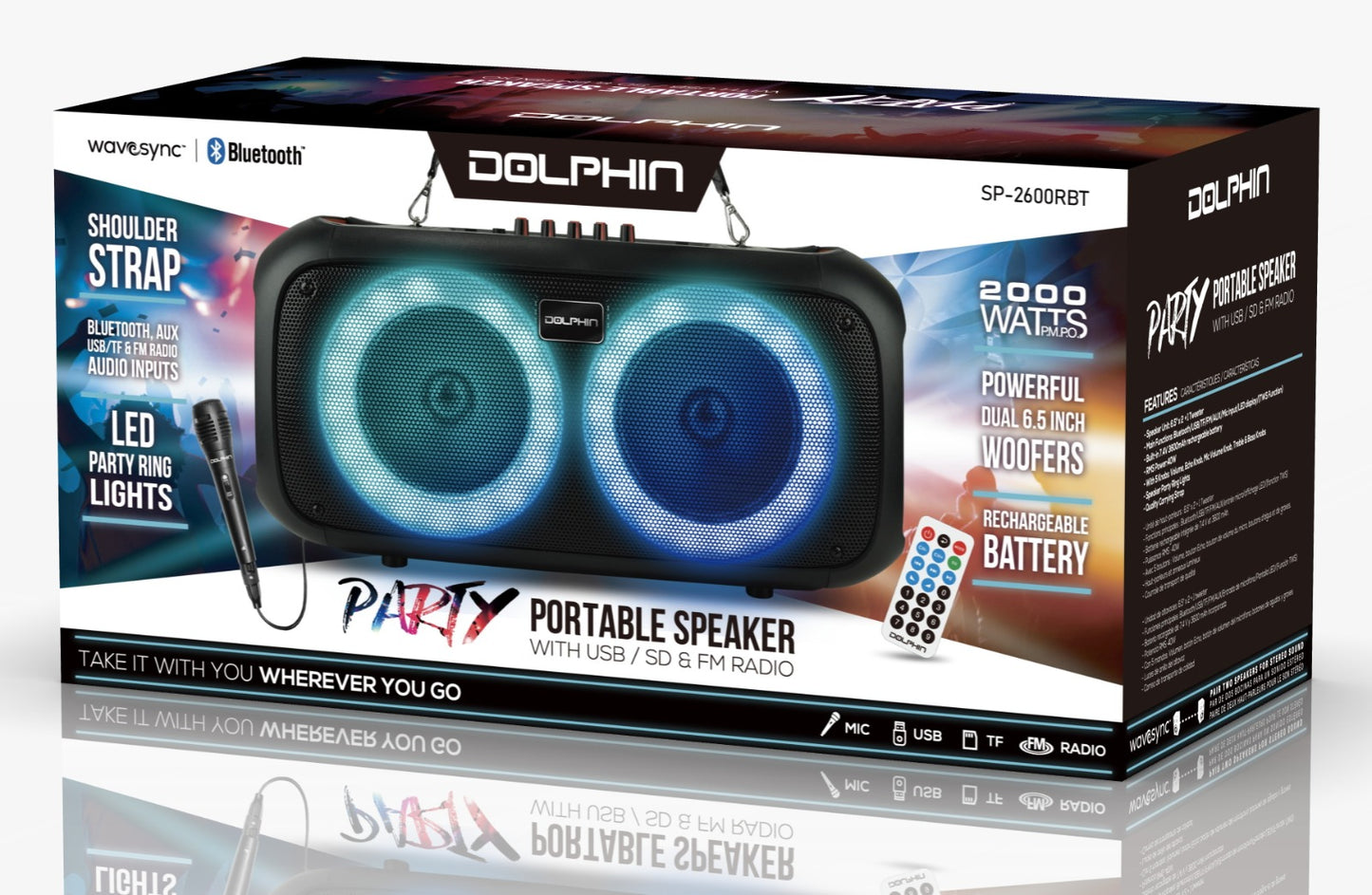 Dolphin Sp-2600rbt Bocina Bluetooth Portátil Dual Woofer 6.5