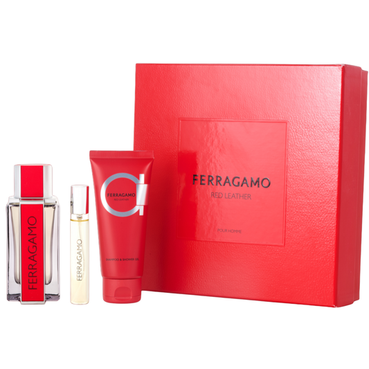 Set 3Pzs Ferragamo Red Leather Pour Homme
