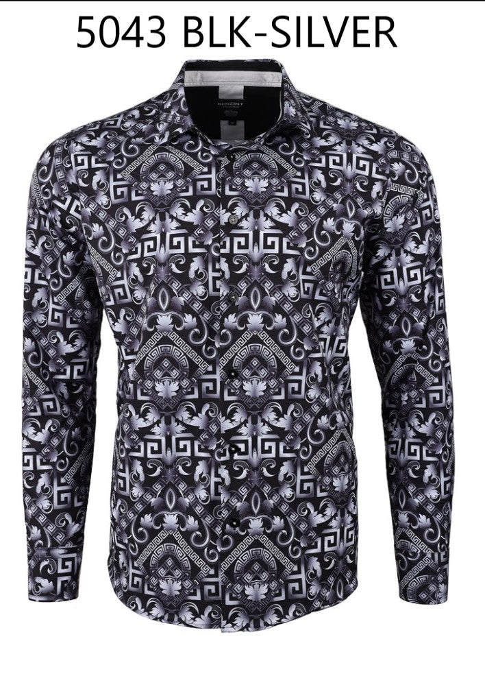 Camisa Para Hombre Marca Benziny LS-5043 Black/Silver