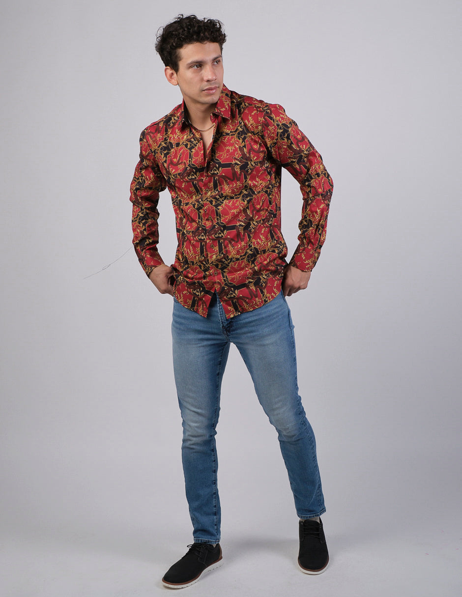 Camisa Para Hombre Marca Benziny LS5048-RED