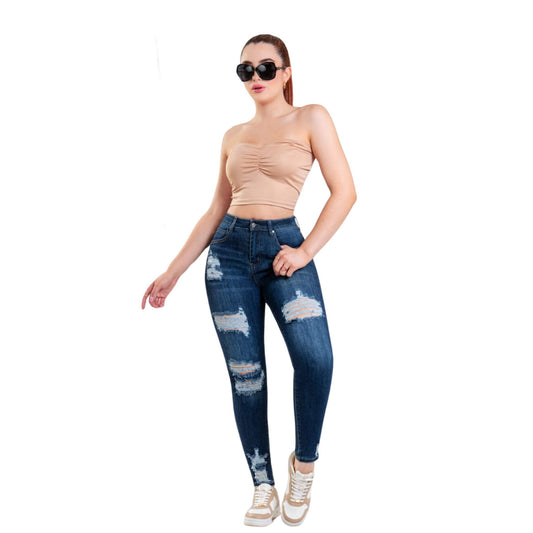 Pantalon Para Mujer Con Desgarre Marca KOSCH Jeans Mezclilla KO J268 Azul