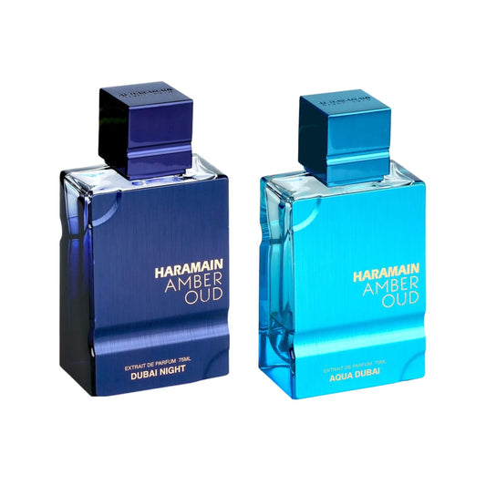 Duo Al haramain Amber oud Aqua y Dubai night 75ml