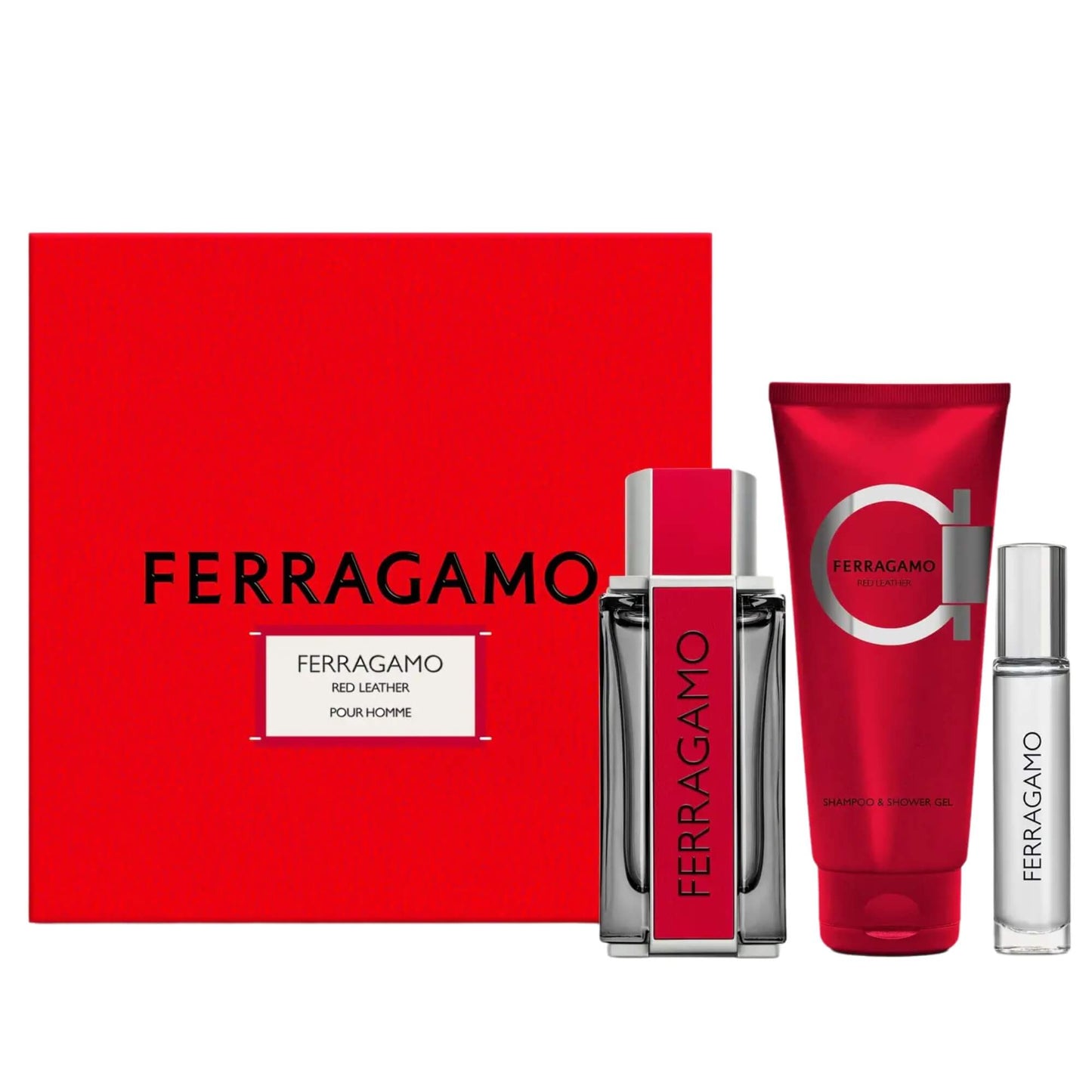 Set 3Pzs Ferragamo Red Leather Pour Homme