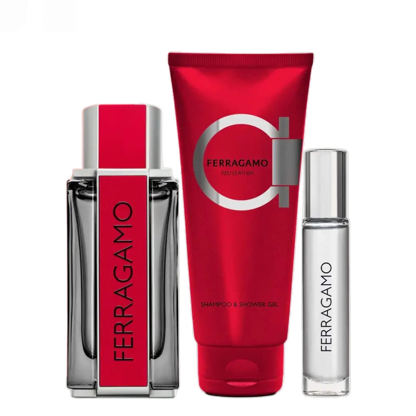 Set 3Pzs Ferragamo Red Leather Pour Homme