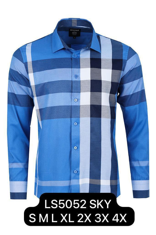 Camisa Para Hombre Marca Benziny LS5052 Sky