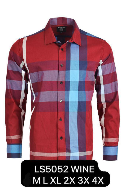 Camisa Para Hombre Marca Benziny LS5052 Wine