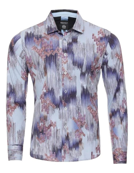 Camisa Para Hombre Marca Benziny  LS-5059-SKY