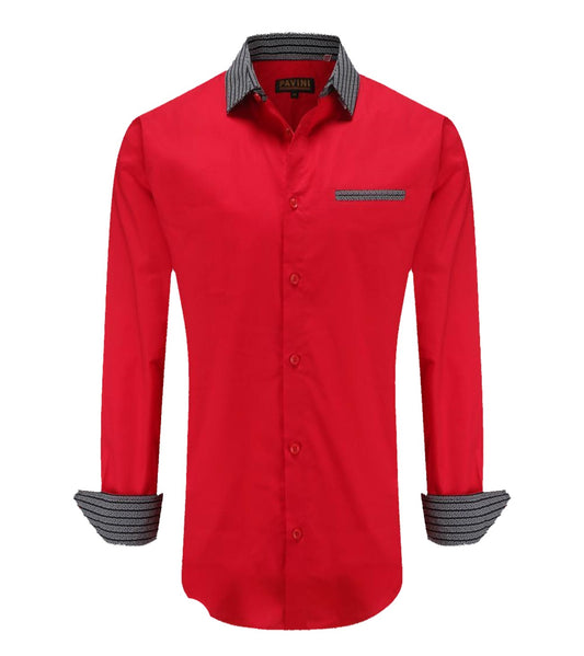 Camisa Para Hombre Marca Pavini LS021020-20 Roja