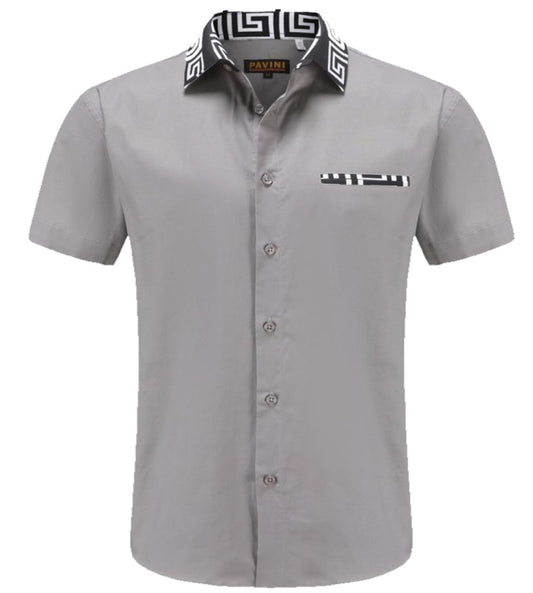 Camisa Manga Corta Para Hombre Marca Pavini LS021021-12 Gris