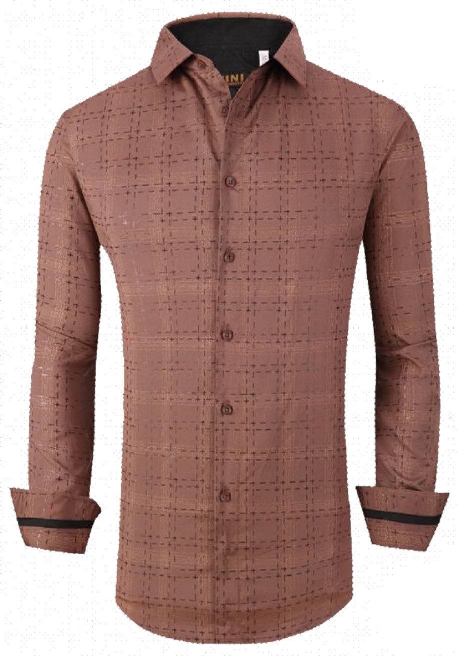 Camisa Para Hombre Marca Pavini LS021011-26 Cafe