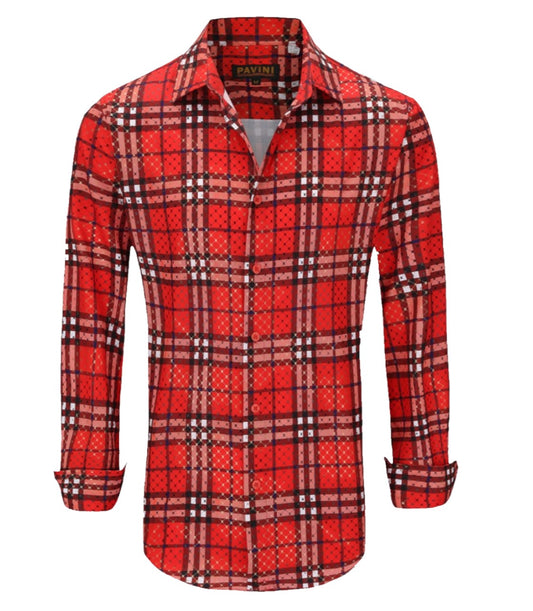 Camisa Para Hombre Marca Pavini LS021012-16 Roja