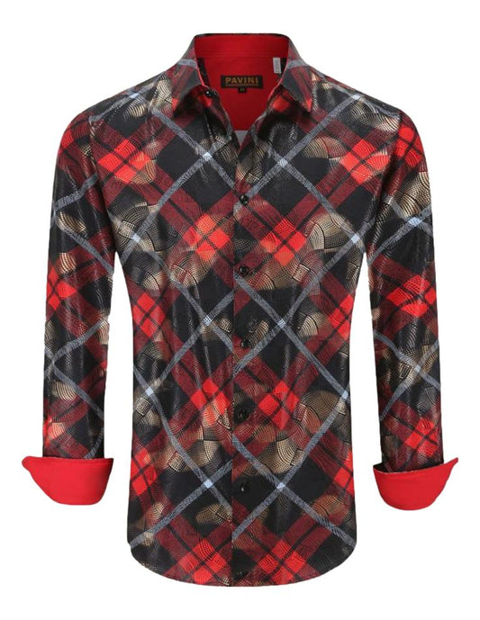 Camisa Para Hombre Marca Pavini LS021019-02 BLACK/RED