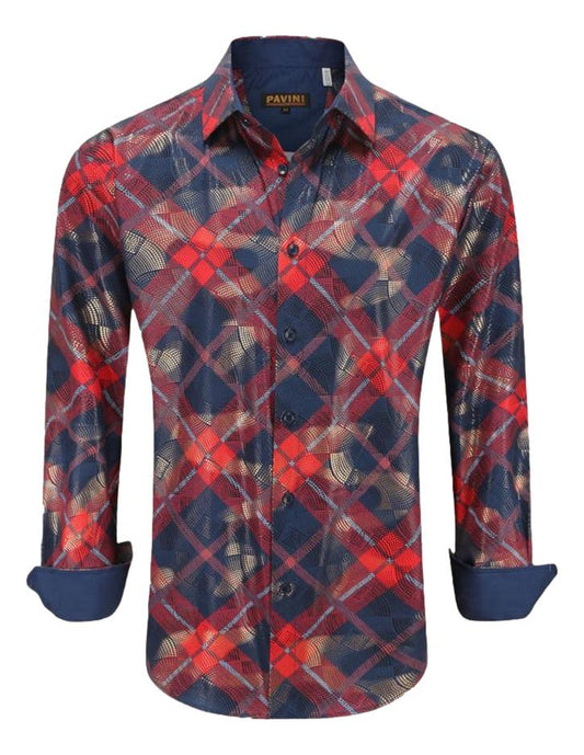 Camisa Para Hombre Marca Pavini LS021019-03 RED/BLACK