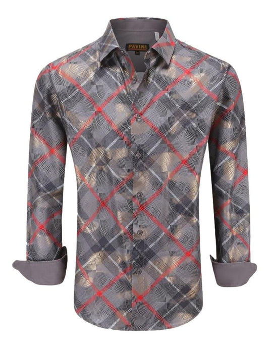 Camisa Para Hombre Marca Pavini LS021019-04 Gris