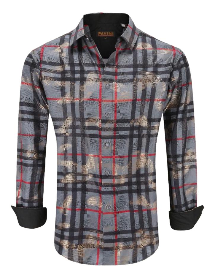 Camisa Para Hombre Marca Pavini LS021019-13 Gris