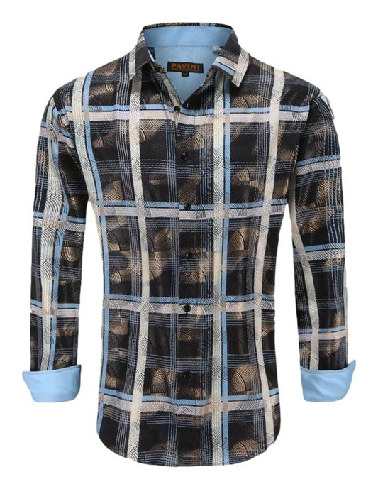 Camisa Para Hombre Marca Pavini LS021019-22 Negra/Azul