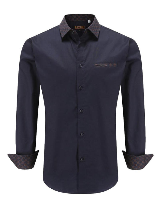 Camisa Para Hombre Marca Pavini LS021020-15 Azul