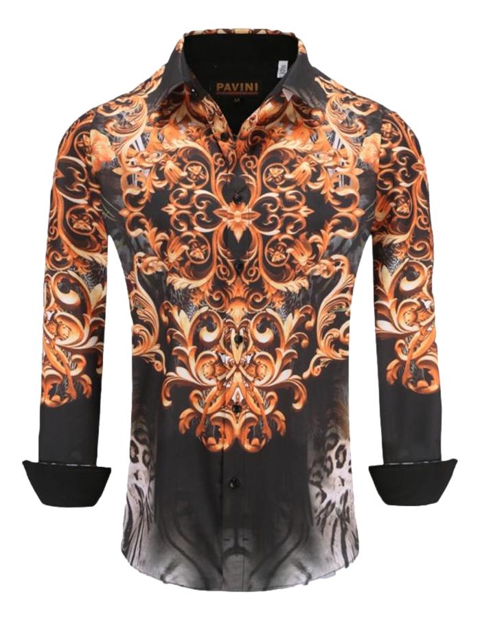 Camisa Para Hombre Marca Pavini LS021026-44 Orange