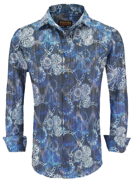 Camisa Para Hombre Marca Pavini LS021035-09 Azul