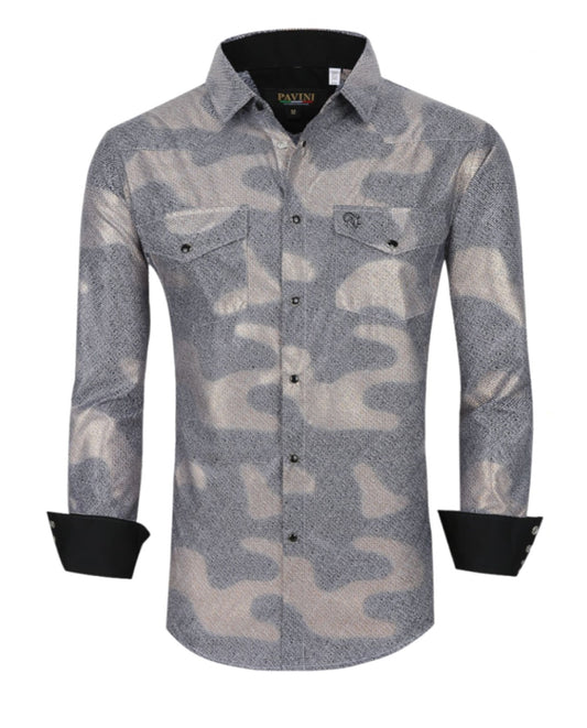 Camisa Para Hombre Marca Pavini LS022007-15 Plata