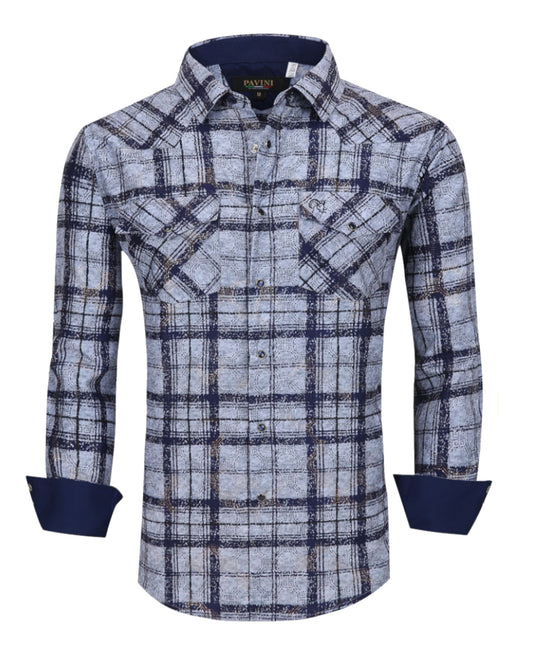 Camisa Pavini Para Hombre Marca Pavini LS022007-18 Azul