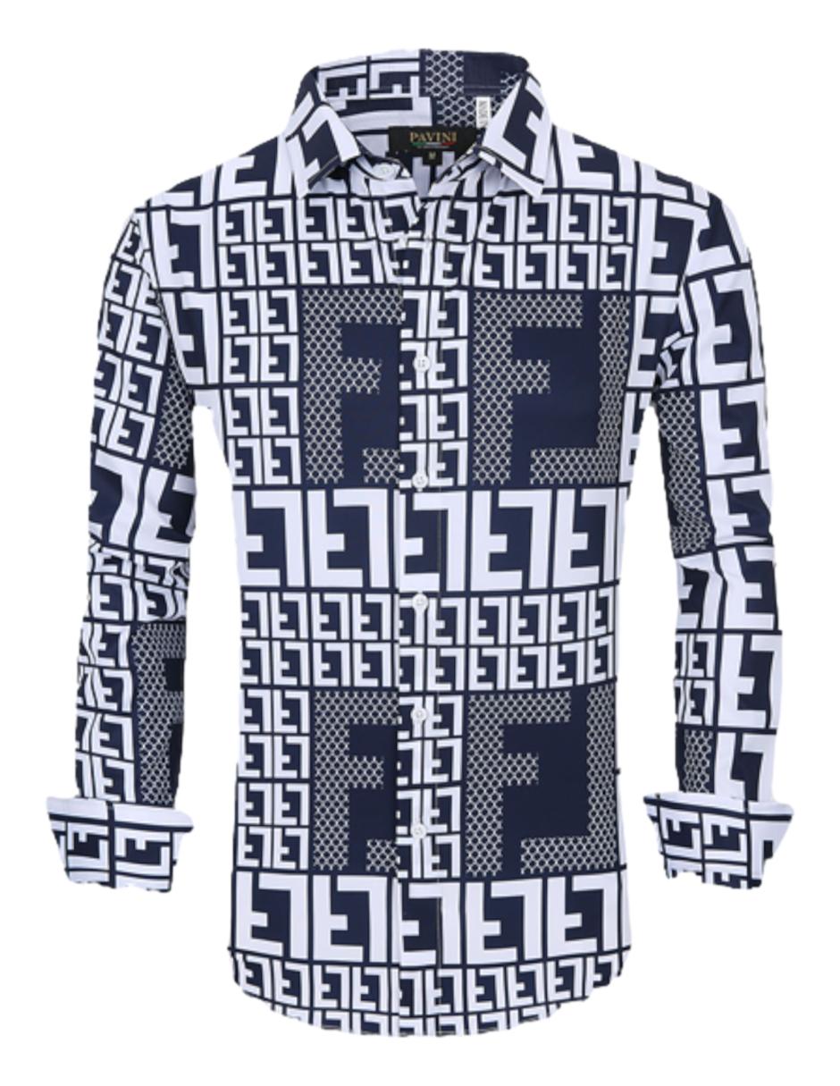 Camisa Para Hombre Marca Pavini LS022013-01 WHITE/BLACK