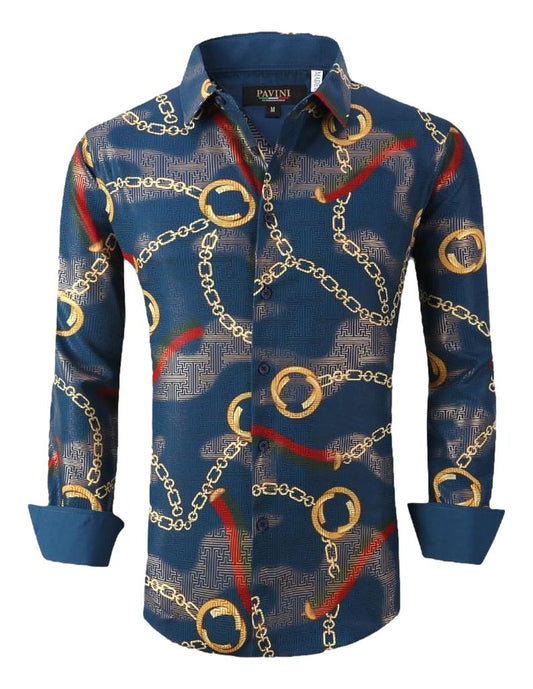 Camisa Para Hombre Marca Pavini LS022004-08 Azul