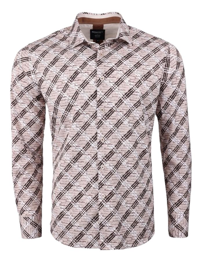 Camisa Para Hombre Marca Benziny LS5049-CREAM