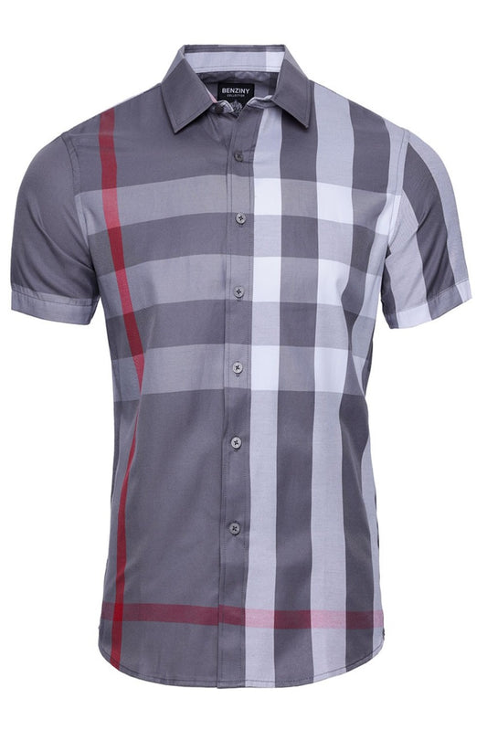 Camisa Para Hombre Manga Corta Marca Benziny SHS5052-Grey