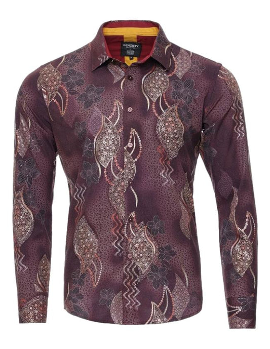 Camisa Para Hombre Marca Benziny  LS5058-WINE