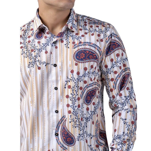 Camisa Benzini Para Caballero Blanca Ls5025-l-blue/red