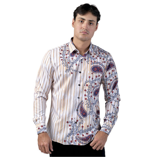 Camisa Benzini Para Caballero Blanca Ls5025-l-blue/red