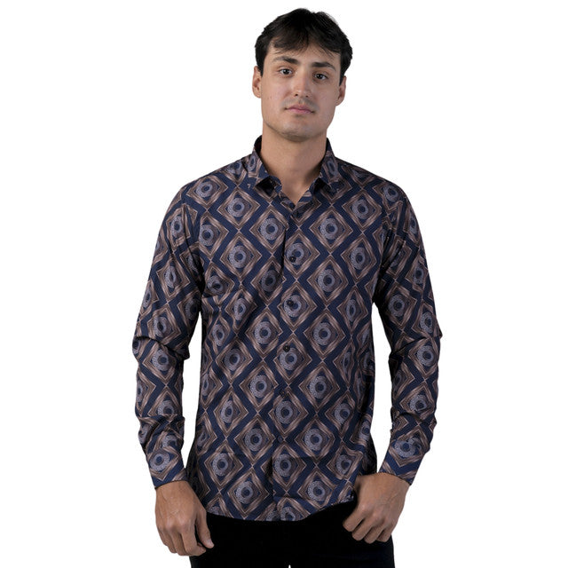 Camisa Benzini Para Caballero Azul Ls5041-navi