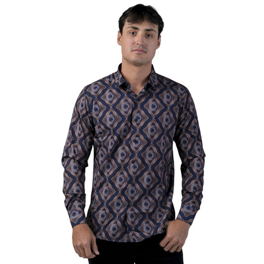 Camisa Benzini Para Caballero Azul Ls5041-navi