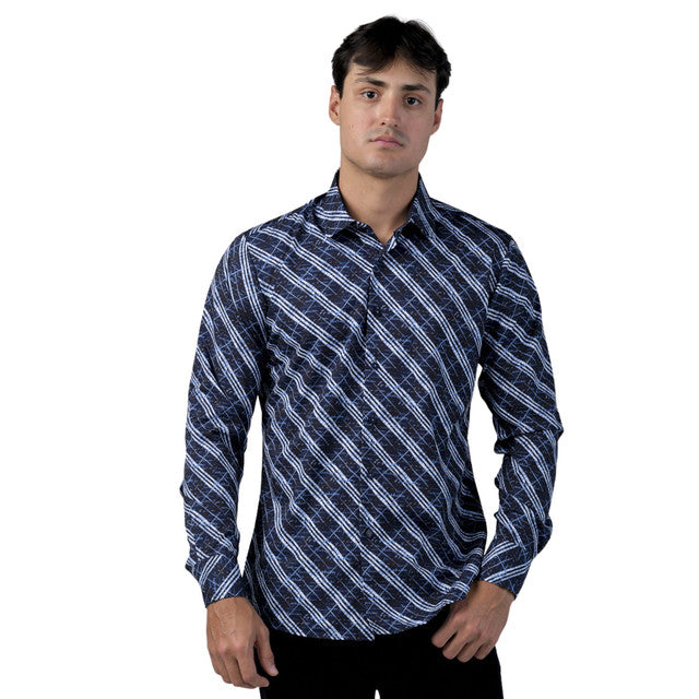 Camisa Benzini Para Caballero Azul Ls5049-navi